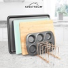 image:imageSpectrum Euro Kitchen Organizer Metal Dish Rack Cutting Board Holder Stand for Countertop or Inside Cabinet Organization 8 Slot Cutting Board Plate Drying Rack for Bakeware Storage Satin NickelCopper