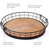 image:imageSpectrum Madison Round Metal Wooden Serving Tray with Handles for Living Room Kitchen Counter Ottoman Coffee Bar Dining Table Decorative Home Organizer Platter Rustic Black Metal amp Light Wood Tray