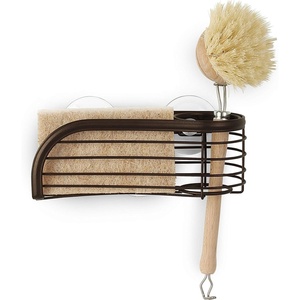image:imageSpectrum Ashley Sink Sponge and Brush Holder with Suction Cups 2 in 1 Sink Caddy Bronze No Rust Easy Mount Suction Cup Kitchen Sink Sponge and Brush Holder Hanging Wire Cradle Promotes Quick Drying3x2x35 inches