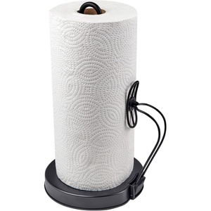 image:imageSpectrum Contempo Farmhouse Paper Towel Holder with Easy Tear Arm for Kitchen Counter Tabletop Bathroom Sturdy Metal Rustic Paper Towel Stand with Weighted Base for Standard amp Jumbo Rolls BlacKSingleHand Tear