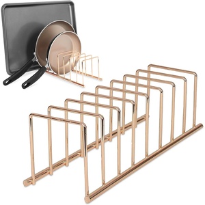 image:imageSpectrum Euro Kitchen Organizer Metal Dish Rack Cutting Board Holder Stand for Countertop or Inside Cabinet Organization 8 Slot Cutting Board Plate Drying Rack for Bakeware Storage Satin NickelCopper