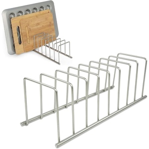 image:imageSpectrum Euro Kitchen Organizer Metal Dish Rack Cutting Board Holder Stand for Countertop or Inside Cabinet Organization 8 Slot Cutting Board Plate Drying Rack for Bakeware Storage Satin NickelSatin Nickel