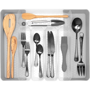 image:imageSpectrum HEXA 5Divider Expandable Silverware Tray Stone Gray  InDrawer Organizer for Kitchen Accessories Cutlery Knives amp More  EasytoClean Home amp Apartment EssentialClear Frost  Stone Gray
