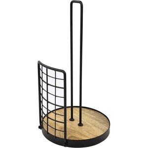 image:imageSpectrum Madison Farmhouse Paper Towel Holder Chicken Wire Towel Stand for Kitchen Countertop Storage with Wood Accent Rustic Decorative Roll Holder for Bathroom or Craft Room Fits Most Sizes Black