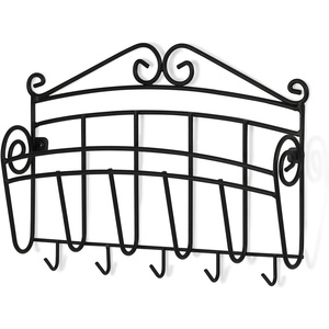 image:imageSpectrum Scroll Key and Mail Holder for Wall with Five Steel Hooks for Coats Leashes Purses Wall Mounted Entryway Organizer Letter Rack Decorative Metal Storage for Home Office Organization Black1075 L x 2 W x 8 H Pack of 6