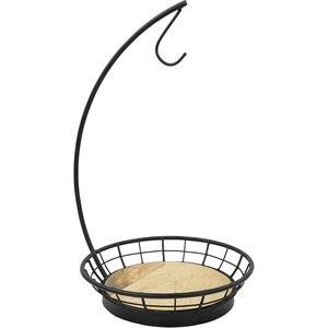 image:imageSpectrum Small Fruit Basket for Kitchen Counter Madison Rustic Fruit Bowl with Wood Base and Black Wire Portable Countertop Organizer with Handles for Fresh Produce DisplayBanana Holder