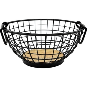 image:imageSpectrum Small Fruit Basket for Kitchen Counter Madison Rustic Fruit Bowl with Wood Base and Black Wire Portable Countertop Organizer with Handles for Fresh Produce DisplayFuit Bowl
