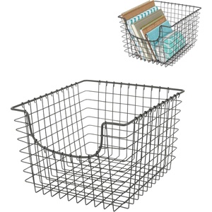 image:imageSpectrum Wire Scoop Basket Storage Bin Industrial Gray Medium Metal Wire Basket Organizer for Kitchen Pantry Wire Storage Bins Heavy Duty Rectangle Wire Storage for Kitchen OrganizationMedium Pack of 6