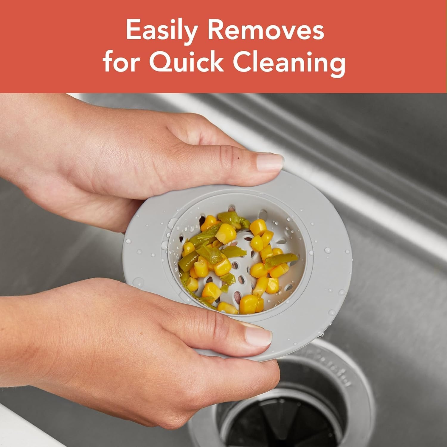 image:imageSpectrum Cora Kitchen Sink Drain Strainer for Food Debris Waste Plastic Spiral Sink Drain Stopper Cover Catcher Filter Food Hair Prevents Drain Clogging in Sinks Showers Baths 45 Inch Gray amp ClearOyster Gray