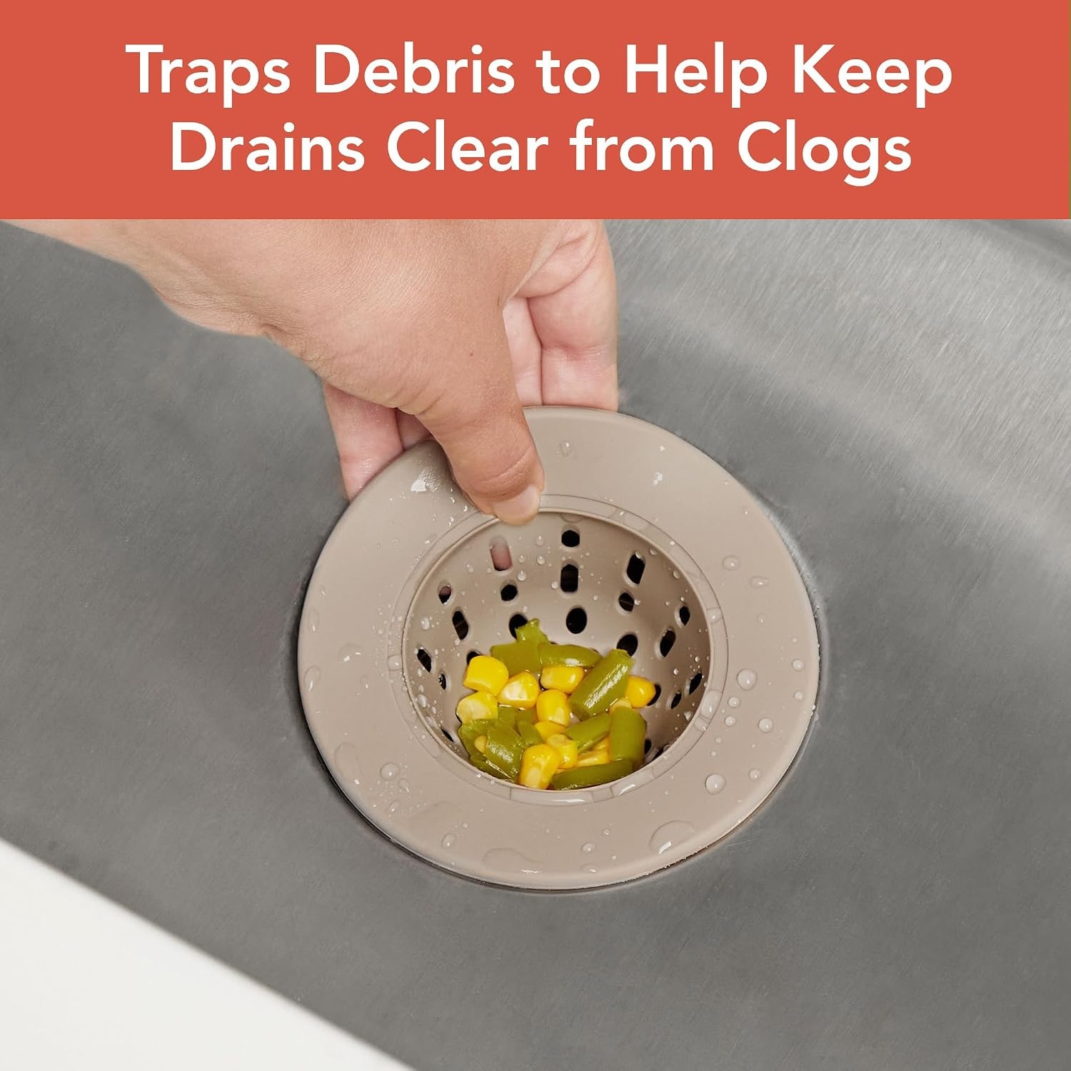 image:imageSpectrum Cora Kitchen Sink Drain Strainer for Food Debris Waste Plastic Spiral Sink Drain Stopper Cover Catcher Filter Food Hair Prevents Drain Clogging in Sinks Showers Baths 45 Inch Gray amp ClearTaupe