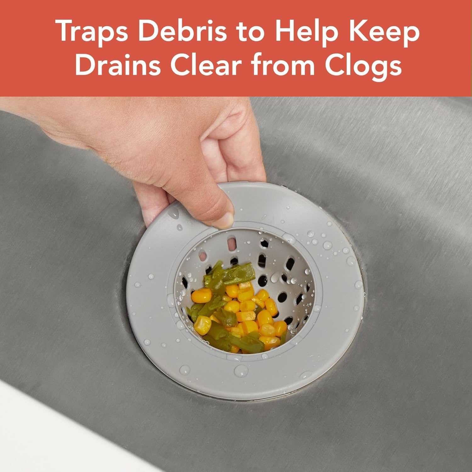 image:imageSpectrum Cora Kitchen Sink Drain Strainer for Food Debris Waste Plastic Spiral Sink Drain Stopper Cover Catcher Filter Food Hair Prevents Drain Clogging in Sinks Showers Baths 45 Inch Gray amp ClearOyster Gray