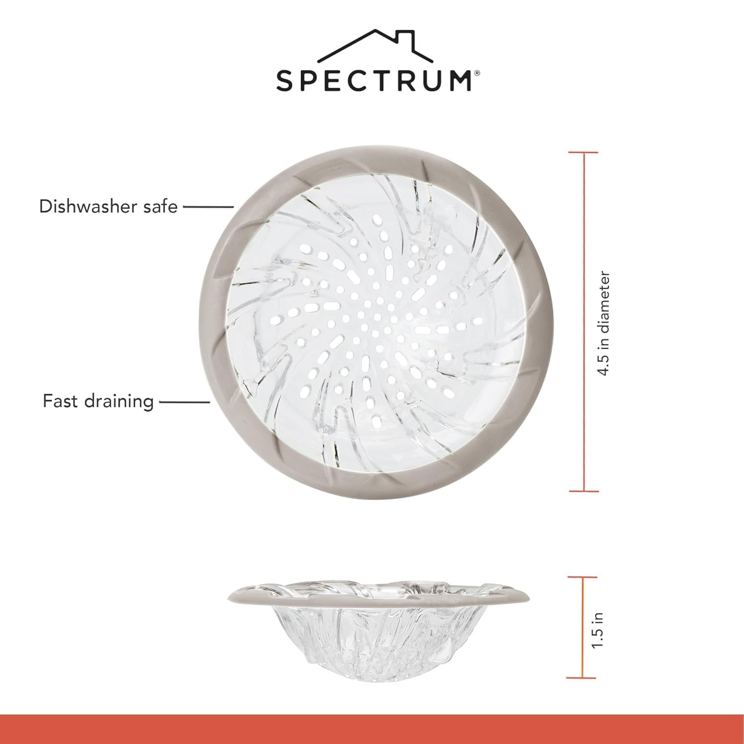 image:imageSpectrum Cora Kitchen Sink Drain Strainer for Food Debris Waste Plastic Spiral Sink Drain Stopper Cover Catcher Filter Food Hair Prevents Drain Clogging in Sinks Showers Baths 45 Inch Gray amp ClearTaupe