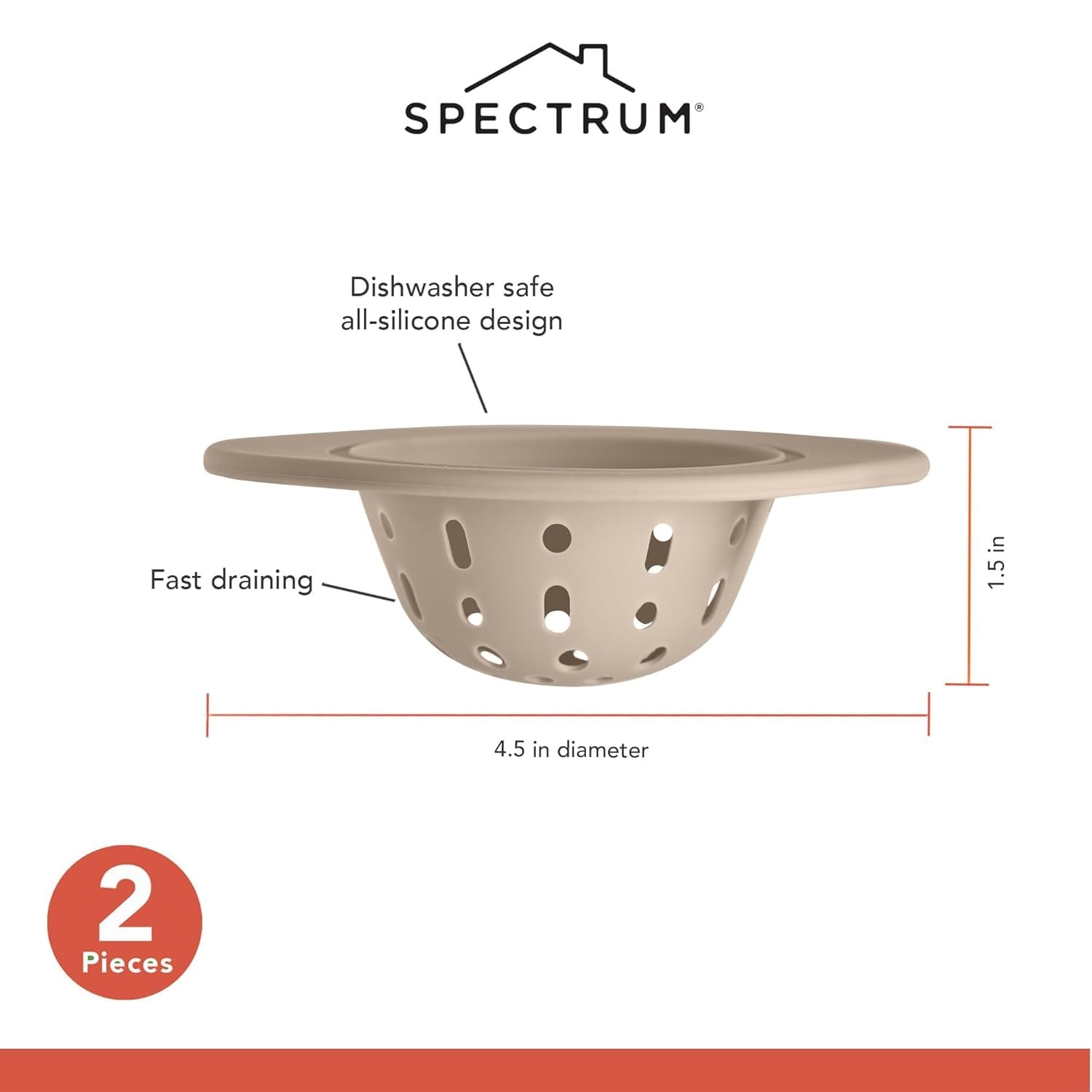 image:imageSpectrum Cora Kitchen Sink Drain Strainer for Food Debris Waste Plastic Spiral Sink Drain Stopper Cover Catcher Filter Food Hair Prevents Drain Clogging in Sinks Showers Baths 45 Inch Gray amp ClearTaupe