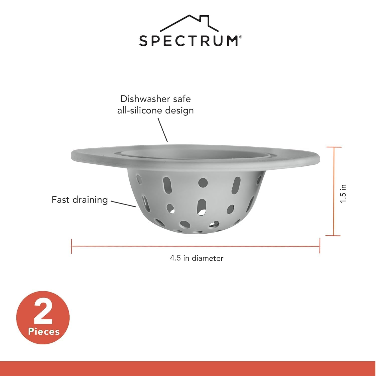 image:imageSpectrum Cora Kitchen Sink Drain Strainer for Food Debris Waste Plastic Spiral Sink Drain Stopper Cover Catcher Filter Food Hair Prevents Drain Clogging in Sinks Showers Baths 45 Inch Gray amp ClearOyster Gray