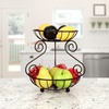 image:imageSpectrum Scroll 2 Tier Fruit Basket Stand Decorative Stacked Fruit Tower for Produce Bread Snacks Vegetables Sturdy Steel Tiered Fruit Basket Server for Kitchen Counter Dining Table Black