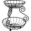 image:imageSpectrum Scroll 2 Tier Fruit Basket Stand Decorative Stacked Fruit Tower for Produce Bread Snacks Vegetables Sturdy Steel Tiered Fruit Basket Server for Kitchen Counter Dining Table Black
