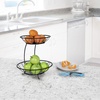 image:imageSpectrum Yumi Mini 2 Tier Fruit Basket Server for Kitchen Counter Storage Fruit Vegetable Organizer Modern Decor Tiered Small Fruit Bowl Stacked Basket Keep Produce Elevated for Even Ripening BlackSatin Nickel