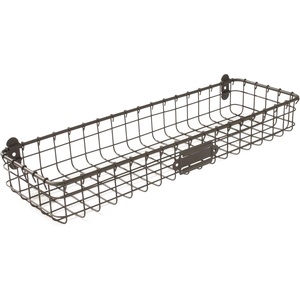 image:imageLong Wall Mounted Wire Basket Tray with Label for Kitchen Pantry Bathroom and Laundry Storage Vintage Gray Wire Basket Wall Mount Steel Organizer Spectrum Basket for Pantry Wall Mount Storage