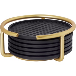 image:imageSpectrum Absorbent Coasters with Holder Set of 6 Gold Modern Table Drink Coasters for Table Protection Absorbent Silicone Coasters Set Wire Coaster Organizer for Elegant Home Decor Organization