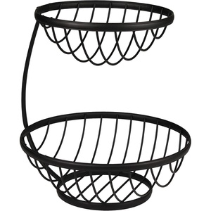 image:imageSpectrum Ashley Black 2 Tier Fruit Basket Server for Kitchen Counter Modern Steel Multi Tier Stackable Fruit Bowl Produce Display Stand for Vegetables Fruit Bread Snacks Countertop Table Organization
