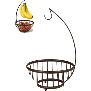 image:imageSpectrum Ashley Small Fruit Basket with Banana Hanger for Kitchen Counter Black Fruit Bowl and Vegetable Storage Stand with Banana Hook Holder for Countertop Produce OrganizationBronze