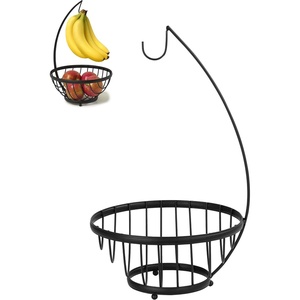 image:imageSpectrum Ashley Small Fruit Basket with Banana Hanger for Kitchen Counter Black Fruit Bowl and Vegetable Storage Stand with Banana Hook Holder for Countertop Produce OrganizationBlack