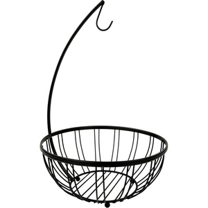 image:imageSpectrum Contempo Fruit Basket Banana Hanger for Kitchen Counter Storage Modern Black Steel Fruit Tree Produce Bowl with Hook for Vegetables Apples Bananas Countertop amp Table Display
