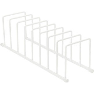 image:imageSpectrum Euro Kitchen Organizer Metal Dish Rack Cutting Board Holder Stand for Countertop or Inside Cabinet Organization 8 Slot Cutting Board Plate Drying Rack for Bakeware Storage GoldMatte White
