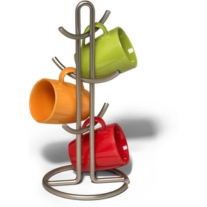 image:imageSpectrum Euro Modern Mug Stand for Coffee Cups Mugs Espresso Teacups Kitchen Organizer Standing Cup Tree for 6 Mugs Sturdy Steel Base with Six Hook Arms Support Most Sizes BlackSatin Nickel