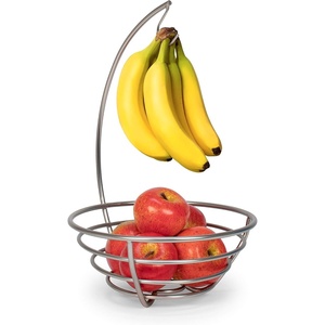 image:imageSpectrum Euro Small Fruit Bowl and Banana Hanger Tree for Fresh Food Vegetables Bread amp Snacks Modern Kitchen Countertop Fruit Basket Produce Saver Basket and Banana Holder Satin Nickel