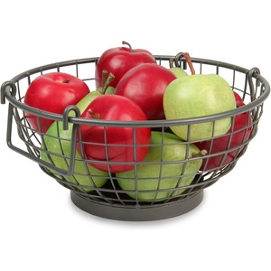 image:imageSpectrum Madison Farmhouse Fruit Basket Vintage Rustic Fruit Bowl With Handles for Kitchen Countertop Dining Tables Wire Metal Basket Storage Organizer for Fresh Food Vegetables Industrial Gray