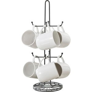 image:imageSpectrum Yumi Coffee Cup Holder Rack for Kitchen Countertop amp Coffee Bars 8 Hook Mug Tree Stand Sturdy Metal Stand for Organizing Espresso amp Tea Cups or Large Mugs Black