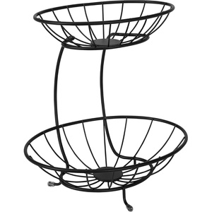 image:imageSpectrum Yumi Mini 2 Tier Fruit Basket Server for Kitchen Counter Storage Fruit Vegetable Organizer Modern Decor Tiered Small Fruit Bowl Stacked Basket Keep Produce Elevated for Even Ripening BlackSatin Nickel