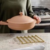 image:imageSpectrum Trivets for Hot Dishes Pots and Pans Heat Resistant Protector for Kitchen Counter Dining Tables Large 8 Inch Euro Square Decorative Metal Trivet Countertop Hot Pot Plate Dish Holder CopperGold