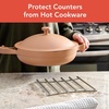 image:imageSpectrum Trivets for Hot Dishes Pots and Pans Heat Resistant Protector for Kitchen Counter Dining Tables Large 8 Inch Euro Square Decorative Metal Trivet Countertop Hot Pot Plate Dish Holder CopperSatin Nickel