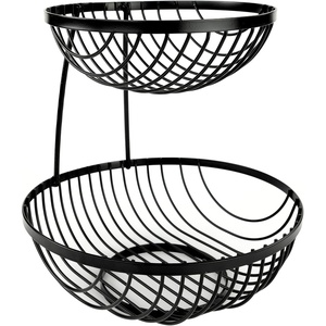 image:imageSpectrum Finley 2 Tier Black Fruit Bowl for Kitchen Counter amp Dining Table Serving Organization Modern Matte Metal Tiered Fruit Basket Stand for Product Vegetable Snack Storage Organizer Black